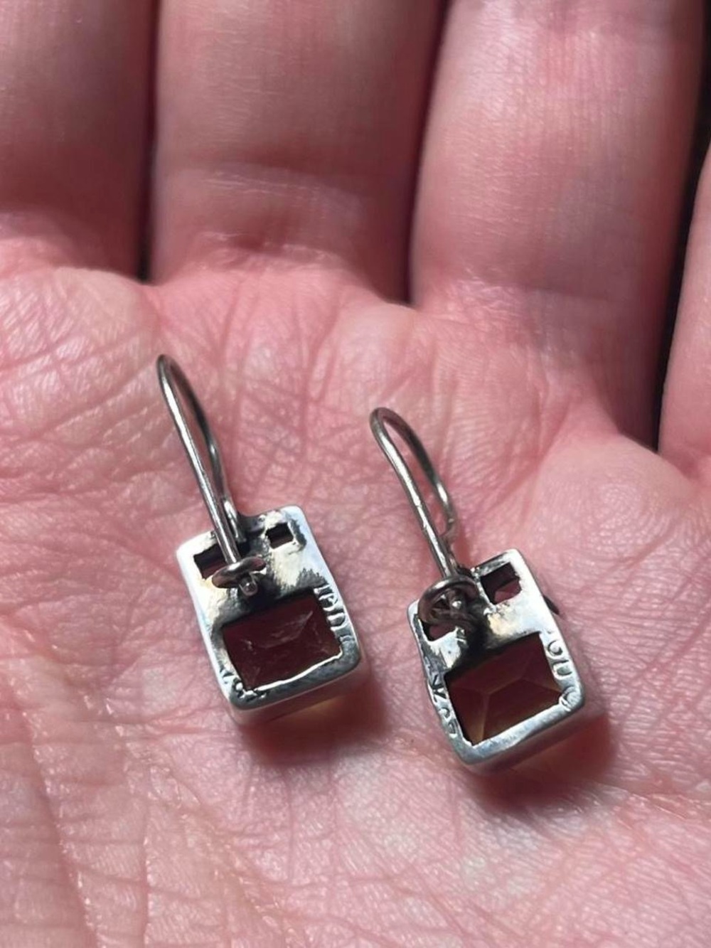 Vintage sterling silver geometric gemstone earrings - Picture 3 of 3